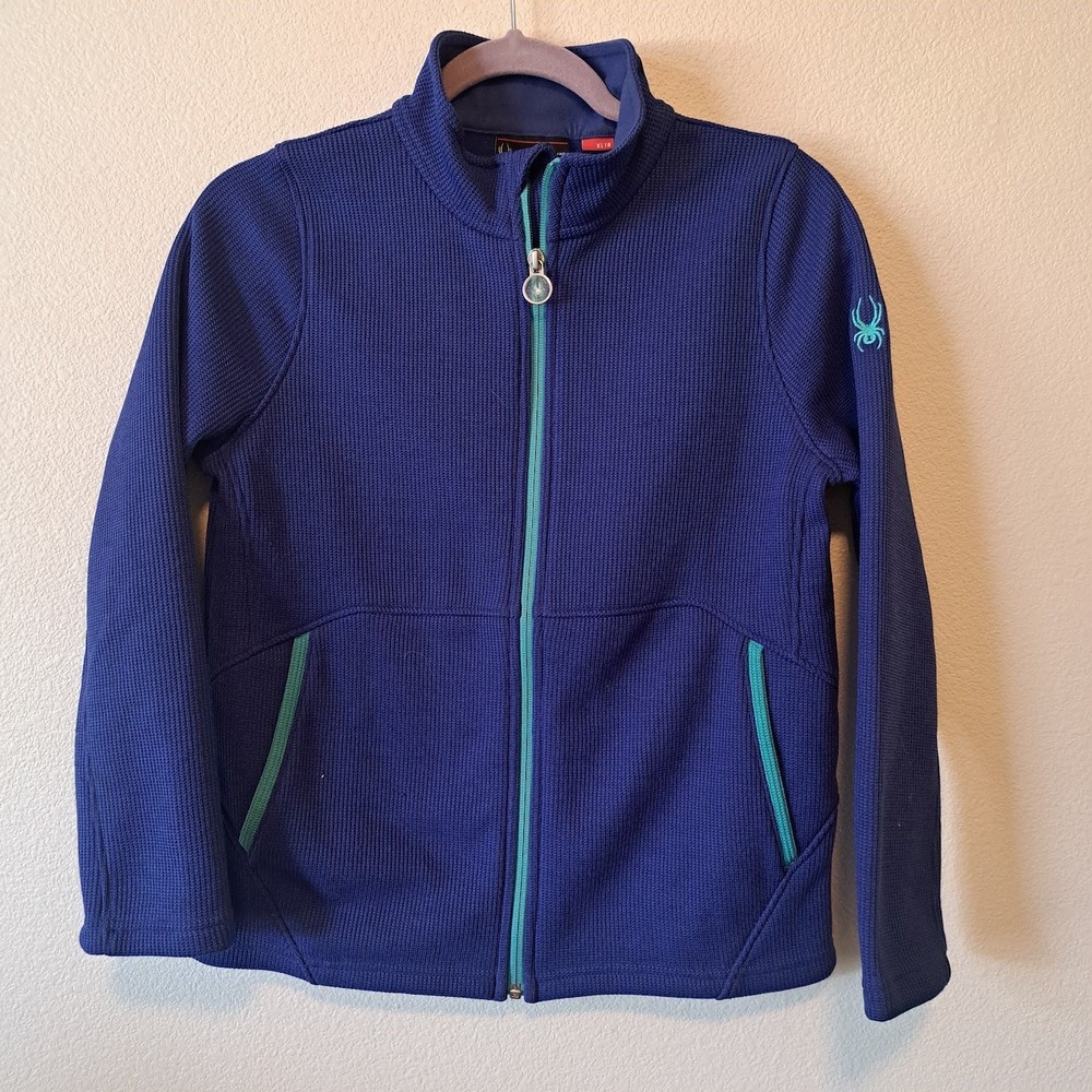 Spyder Girls Encore Full Zip Fleece‎ Jacket Blue Teal XL 18 Sweater Knit 186410